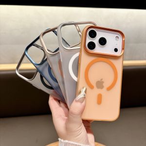 Ultra-Thin Frosted Magnetic Absorption iPhone 17 pro Max Case Womens Style Metal Frame Simple Protective Shell for Apple Phones