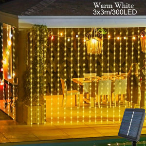 Camping Party Atmosphere Decor Garland Lamp Silver Wire Outdoor Solar Curtain Fairy Light String Garden Sunmer Home Decoraiton