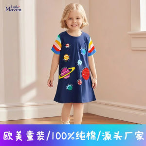 Cute Cartoon Pure Cotton Short Sleeve Dress Little Maven Girls Summer Dress Child Skirt Comfortable Breathable Cotton Dress