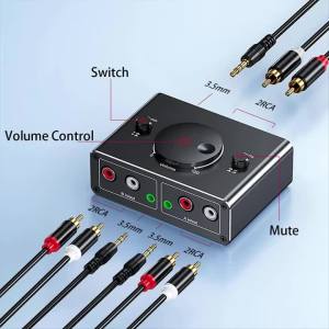 Kebidumei | KEBIDUMEI 2 Way 3.5mm Stereo Audio Switcher Bi-Directional Audio Splitter 2 in 1 Out 3.5mm 2RCA Audio Switch with Mute Button