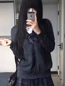 [7-Pin Thickening Cardigan] Fried Glutinous Rice Cake Stuffed with Bean Paste JK Uniform Sweater Pullover Warm All-Matching Pure Color Cotton Knitwear Womens Cardigan