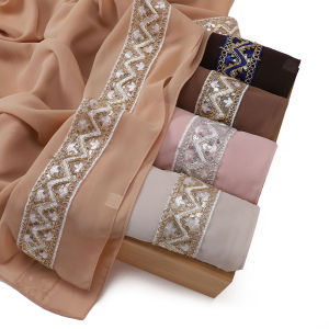 Jifang Khăn choàng thêu hoa xê QUIN lấp lánh Chiffon cát trơn sang trọng khăn khăn buộc đầu Pashmina khăn khăn trùm đầu hijab hồi giáo khăn choàng pw87