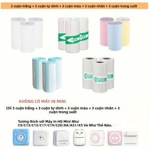Tem Nhãn Giấy Nhiệt Mini Tự Dính Khổ 57mm Cuộn Dùng Cho Máy Ảnh Trẻ Em Và Máy In Mini Giấy Ảnh Trong Suốt