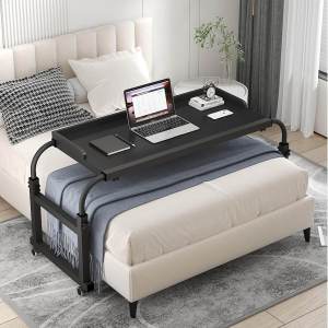 Mobile Lift Bed Side Table Laptop Desk Overbed Table Mobility Table Over Bed with wheels Adjustable Telescopic Computer Desk for Food Tray Desk Rolling Medical Table Study Desk Sofa Table