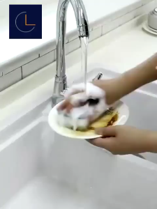 Spons Cuci Piring Spons Dua Sisi Sabut Kawat Besi Bulat Bergagang Sikat Serabut Cuci Panci Wajan Teflon Spons Silikon