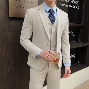 Bộ Vest Nam Ba Món Kiểu Dáng Ôm Body - Áo Khoác Áo Ghi Lê Quần Dành Cho Đám Cưới Chú Rể Thời Trang Kiểu Dáng Tinh Tế