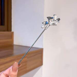 Trâm cài tóc kim loại hình lá đính ngọc trâm búi tóc hiện đại trẻ trung năng động cho nữ