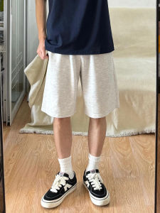 กางเกงขาสั้นบาสเก็ตบอลทรงหลวมสำหรับผู้ชาย สีเทาและสีชมพูอ่อน กางเกงขายาวสามส่วนแบบลำลอง แฟชั่นฤดูร้อน ทรงหลวม ทรงหลวม