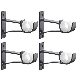 4Pcs Single / Double Curtain Rod Brackets Aluminum Eavy Duty Metal Base Curtain Rod Holder Brackets For Bedroom and Home Use(Not Include Rod)