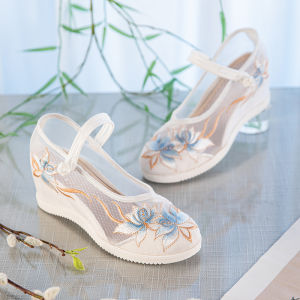 Summer Embroidered Slip-On Shoes Soft Bottom Mesh Upgraded Version Womens Floral Patterned Flat Heel One-Strap Cloth Shoes