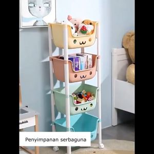 SPEEDS Rak Mainan Anak Smile Rak Mini Roda Susun 3 Tempat Penyimpanan Multifungsi 001-8803