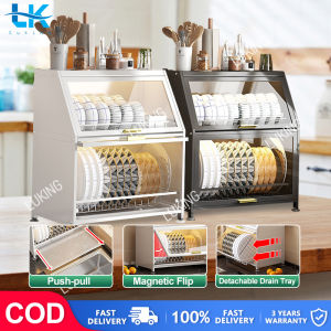Lucking  Kitchen Dish Rack with Cover Dust-proof Insect-proof Dish Drainer Shelves Countertop Plate Cups Organizer Kitchenware Multipurpose Racks Kitchen Cabinet Plate Organizer with Tray Magnetic Doors and Drainer