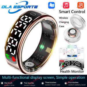Smart Ring LED Touch Display Screen Health Monitor Gesture Control Wireless Charging Case Sport Waterproof Ring Men Women 2025