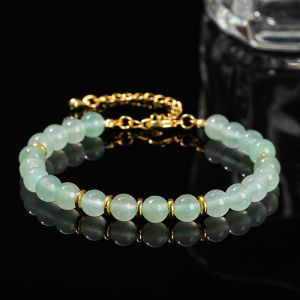 JD Natural Stone Green Aventurine 6mm Round Bead Stainless Steel Bracelet Women Trendy Adjustable Reiki Healing Jewelry Female
