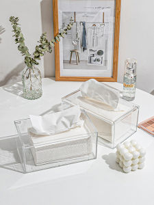 กล่องใส่กระดาษทิชชู่ Acrylic ใส ขนาดโต๊ะทำงาน ห้องน้ำ ห้องนั่งเล่น ฝาปิดแบบดึงออก ความจุขนาดใหญ่ ผลิตจากพลาสติก จีนแผ่นดินใหญ่