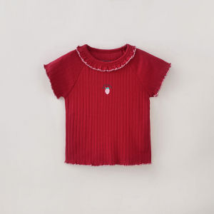 Marc&Janie | Strawberry Heart Lace Rib Short Sleeve T-Shirts Summer