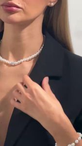 Ingemark | Ingemark Boho Imitation Pearls Rhinestone Chokers Necklace Bracelets Set for Women Vintage Acrylic Beads Chain Wed Bride Jewelry