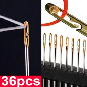 12/24Pcs Blind Sewing Needles Elderly Big Hole Stainless Steel Needle for Sewing Household DIY Jewerly Beading Threading Needles