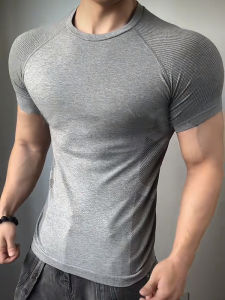 Seamless Jacquard Round Neck T-Shirt Sweat-Wicking Training Elastic Shark Textured