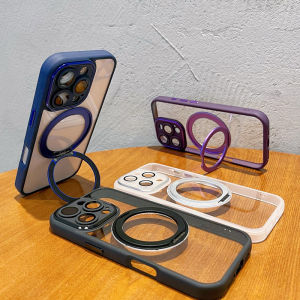 Acrylic Magnetic Attraction Phone Case for iPhone 16 Full Cover Protective Shell Rotating Stand Base Creative Luxury Style