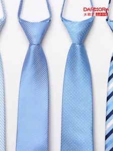 Automatic Tie No Knot Required Light Blue Mens Business Tie Easy to Wear Zipper Design Fashionable Necktie for Men
