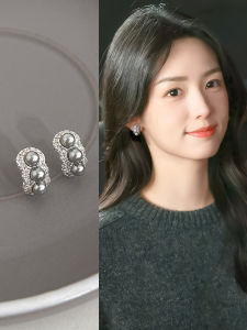 Grey Pearl Elegant Hoop Earrings Korean Style Fashion Jewelry Fresh out New 2025 Luxury Sensation Lightweight Post Back