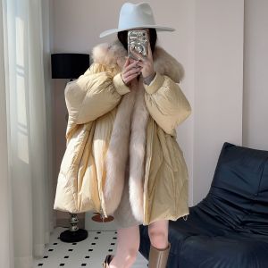 Áo Khoác Lông Thú Thật OFTBUY Dành Cho Nữ Áo Khoác Lông Ngỗng Trắng Dày Dặn Ấm Áp Kiểu Dáng Thường Ngày Cổ Chữ V Khóa Kéo Áo Khoác Lông Cáo Cho Mùa Thu Đông