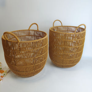 กระสอบผ้าใบสานแบบยุโรป ระบายอากาศได้ดี ทำมือ ทรงกลม ใส่เสื้อผ้าสัมผัสได้ ใช้งานในบ้าน