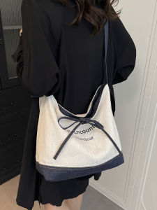 Trendy Large Capacity Canvas Bucket Bag Womens Crossbody Bag Double Sided Letter Design Casual Shopping Bag Shape