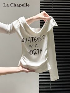 La Chapelle | White Off-Shoulder Letter Print T-Shirt