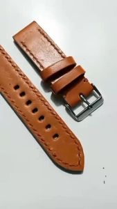 Tali Jam Kulit Asli Sapi Model Aden 1 Custom Grafir Logo Warna Tan TJ14323 Garansi 1 Tahun