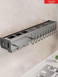 Kitchen Storage Rack Stainless Steel Knife Holder Spices Holder Chopstick Tube Hook Organizer
