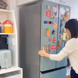 Charcoal Cartoon/Polyester Feather Geometric Fridge Cover with Storage Pockets
