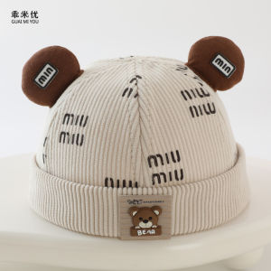 Cute Bear Skin Cap for Baby Boys Autumn Winter Style Korean Version Windproof No-Cuff Hat Adjustable round Top Fabric Blend