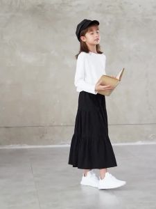 412Bé Gái Nửa Chiều Dài Váy Nguyên Chất Cotton Vải Bông Màu Đen Retro Chân Váy Chữ A Dành Cho Trẻ Em Trung Và Người Lớn Váy Bánh Kem Phù Hợp Giữa Cha Mẹ Và Con Cái Váy