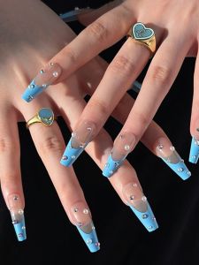 Wearable Nail Patch European and American Ballet Nail Lengthened Gyaru Silver Snake Full of Crystals Flash Black French style Finished Nail Piece