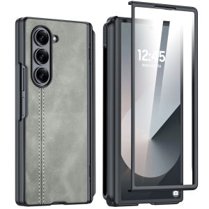 Ốp Điện Thoại Samsung Fold 6 Có Bảo Vệ Bản Lề Giá Đỡ Bút S Pen Chất Liệu Da PU Mờ PC Đen - Bảo Vệ Màn Hình Chống Xước Chống Sốc