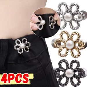 4/2pair Waist Metal Flower Adjustable Tighten Invisibility Decoration Couple Buckles Pants Skirts Size Change From Large to Small