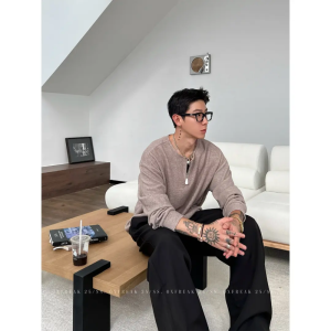 Áo Thun Nam Dáng Rộng Dài Tay Áo Chui Đầu Có Khóa Kéo Phong Cách Đơn Giản Mùa Thu Thường Ngày Chất Liệu Cotton Cỡ Lớn