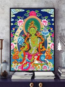 5D New Diamond Painting Full Diamond Green Tara Spot Drill Tibetan Bodhisattva Hanging Painting Thangka Cross Stitch Heart Mantra Buddha Statue Cotton Thread