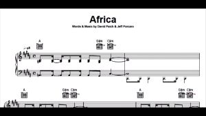 Lagu "Africa (Toto)" sheet music untuk piano dan gitar/ music score/ partitur musik