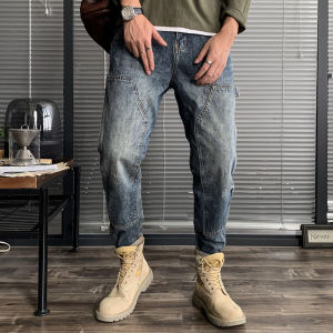Trendy Harajuku Style Mens Jeans Loose Straight Leg Workwear Trousers Spring Autumn Casual Wear Durable Polyester Blend