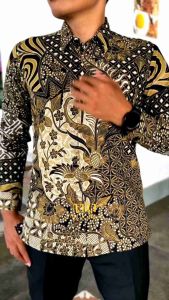 Kemeja Batik Pria Slimfit Motif SILIWANGI GOLD Lengan Panjang Premium Bahan Katun Furing Solo