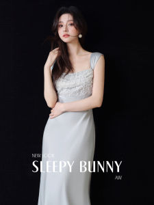 Lustrous Moonlit Grey Spaghetti Strap Floor-Length Evening Dress With Flounce Hem