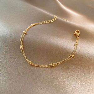 [Bayar Ditempat] Gelang Titanium Gold 2 Layer Bola Pasir Anti Karat Selamanya / Gelang Titanium Cewek Anti Karat dan Luntur / Gelang Titanium Import
