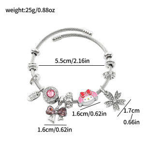 Sanrio | Cute Pompompurin Charm Bangle Zinc Alloy with Sparkly Rhinestone & Yellow Details Adjustable Open Bracelet for Girls
