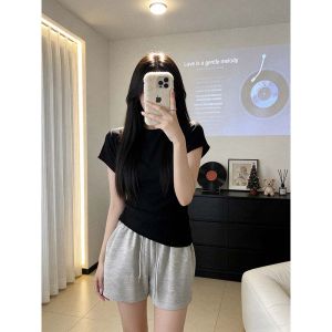 Pure Color Simple Loose Tummy Control Slimming Square Neck T-Shirt