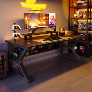 【In Stock-ships within 24H】Gaming Table Home Office Desk Ergonomic Gaming & Computer Desk – 80cm/100cm/120cm/140cm Solid Wood & Carbon Steel Frame Ultra-Stable Study/Office/PC Desk (Meja Gaming Meja Belajar 电竞桌)