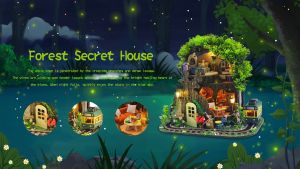 Emerie Yara DIY Miniature Dollhouse Kit - Forest Secret House - w/ LED Lights Music Box Dust Cover - Hobby | Craft | Gifts