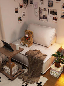 Creamy Style Lazy Sofa Bed Bedroom Single Seat Simple Small Straight Row Tatami Couch for Sleeping And Reclining Tofu Block